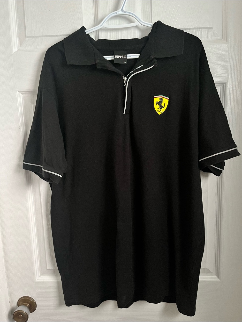 Vintage Polo Ferrari 2000 XL Shirt Black Short Sleeve Licensed Logo 1/4 Zip